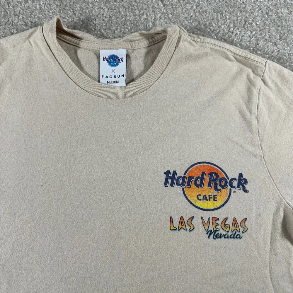 Hard Rock Cafe x PacSun Las Vegas Graphic T-Shirt Tan Mens Medium 100% Cotton - Picture 2 of 6